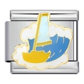Italian charm bead in stainless steel with a yellow sailboat enamel design for DIY bracelets - Sailing Boat Navigation Style (ICJ995)