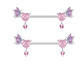 Dettaglio di gioielli per capezzoli con cuori rosa e ali di farfalla in smalto - Piercing Capezzolo Cuore Farfalla Argento (#7)