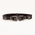 Ceinture élastique noire pour femme avec doubles boucles argentées gravées vintage - Sangle Noire Boucle Argentée