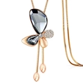 Elegante roségouden vlinderketting met grijze kristallen en lange kwastketting - Goudkleur + Grijs
