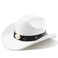 Detail of white suede cowboy hat featuring bull skull metal emblem and silver star rivets - Pure White