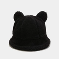 Dettaglio del cappello a secchiello nero in pile con graziose orecchie da orso calde - M(56-58cm) / Nero