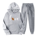 Survêtement gris en polaire pour hommes et femmes avec imprimé football et love - S (L) / Haut Et Bas / Gris Clair 8
