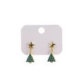 Christmas tree stud earrings with gold star studs and green pendants on white background - Star Christmas Tree