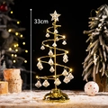 Sapin de Noël spirale 33cm avec pendentifs en cristal et étoile lumineuse LED - Blanc chaud / Doré