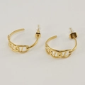 Polished golden chain link hoop earrings in minimalist titanium steel style - Chain Style (ZE137G-02) / Gold