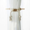 Bohemian bow curtain tieback with woven beige cotton rope and dark brown twine - Beige Bow Style
