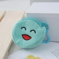 Mini round plush emoji coin purse in cyan with embroidered smiley face and blue hook - Emerald Green