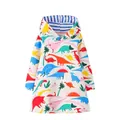Toddler girl long sleeve hoodie dress with colorful dinosaur and palm tree print - 2T/Recommended Height 80-90cm / Top - Cream Dinosaur All-over Print (7293)