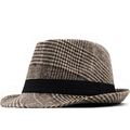 Cappello fedora in lana stile britannico con motivo a quadri marroni e fascia nera - M (56-58cm) / Quadri Marroni