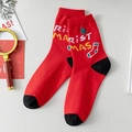 Calze natalizie festose in cotone rosso con dettagli neri e motivi a tema natalizio - Taglia unica / Rosso