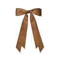 Brown double layer ribbon bow hair clip with long streamers in elegant satin finish - Brown