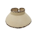 Foldable straw sun visor for women with leopard print brim and open top design - M (56-58cm) / Beige
