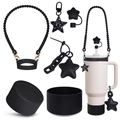 Black silicone cup accessories set with bottom boot and star straw cover for tumbler - Black Star Glitter Set