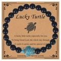 Bracelet tortue artisanal avec perles noires mates et breloque en turquoise bleue - Pierre mate