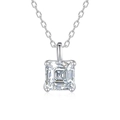 S925 sterling silver necklace with princess cut D color moissanite in a four-prong setting - Square Step Cut (fddz-104) / White Gold