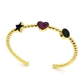 Gold beaded open bangle featuring star, heart, and round zircon pendants with colorful accents - Colorful Charms Open Style (A)