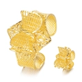Macro detail of gold-tone hollow butterfly bracelet and ring set with filigree design - Pattern 7 (Butterfly Design)