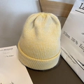Bonnet en tricot mélangé jaune et blanc à texture mohair duveteuse pour l'hiver - Élastique / Jaune lait