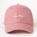 Pink washed cotton baseball cap with white faith embroidery and adjustable strap - One Size / Deep Pink