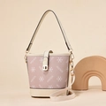Pink-brown and beige water bucket bag with monogram print and gold hardware - Snowflake Off-white