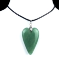 Green natural crystal heart pendant necklace with black cord on a professional model bust - Green Aventurine