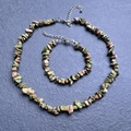 Unakite irregular stone necklace and bracelet set with adjustable silver clasp - Bracelet / Unakite