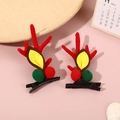Christmas reindeer antler hair clips with red plush pom-poms and metal duckbill clips - Christmas Hair Clips with Ears 1 pair