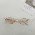 Oval gold metal sunglasses with tinted lenses and rhinestone crown temple detail - Gold Frame Light Tea Lens