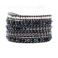 Bracciale multistrato bohémien in pelle con pietre occhio di tigre e perline blu - Stile 1 / Marrone Scuro/Nero