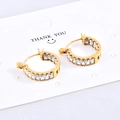 18K gold plated stainless steel hoop earrings with rectangular white zircon stones - Gold White Zirconia