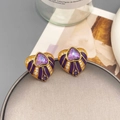 Orecchini a cuore vintage in oro con smalto viola e dettagli in zircone lucido - Stile Cuore Smalto Viola (1565)