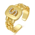 Adjustable gold ring with letter S crystal charm and chain band style for women - S
