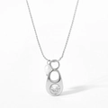 Minimalist silver finish necklace with vertical hollow pendant and white pearl detail - Silver Necklace - White Zircon (PDD157)