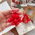 Handmade red plush Christmas tree hair clip with golden beads and a bow detail - China Red Money Tree Accessory / Approximately 5.8cm In Height