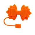 Detail shot of the orange silicone bow straw topper for Stanley tumbler accessories - Orange