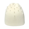 White ribbed knit beanie with elegant pearl embellishments for women winter fashion - M (56-58cm) / White