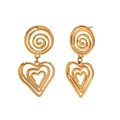 Pendientes de aro en espiral de acero inoxidable chapado en oro 18K con dije de corazón - Estilo de Corazón en Espiral Hueco / Dorado
