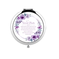 Portable chrome metal makeup mirror with purple watercolor rose wreath and Work Bestie quote - Work Bestie Definition
