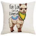 Housse de coussin de Noël en lin avec motif lama et inscription Fa La La La Llama - Fa La La La Llama
