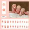 Pink gradient square press-on nails with white flower patterns and lines set R574 - R574 Pink Transparent Flower