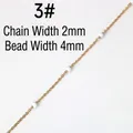 Detail of 2mm golden stainless steel chain with 4mm white beads for DIY jewelry - 3# Chain Per Meter / White