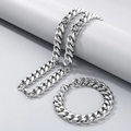 Ensemble collier et bracelet en maille gourmette cubaine en acier inoxydable argenté - Bracelet 20CM / 13mm Couleur Acier