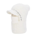 Capuche d'hiver en tricot avec masque intégré en peluche blanche style fourrure de lapin - Blanc