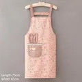 Pink floral apron dimensions detail showing 75cm length and 65cm width with lace pocket - Bunny Pocket Floral Apron-Pink