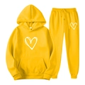 Yellow two-piece tracksuit featuring a hooded sweatshirt and joggers with heart motifs - S / Yellow