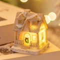 LED lighted resin Christmas house decoration with festive wreath and warm white glow - White Style C-Luminous Snow Top Cottage