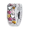 S925 sterling silver heart charm with colorful zircon stones for DIY bracelets - 925 Silver / Heart Color Zircon Holder