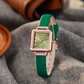 Orologio da donna quadrato al quarzo con quadrante verde, cinturino in pelle e diamanti - Verde