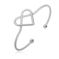Polished silver heart-shaped open cuff bracelet with minimalist metal ball ends - Heart Ball Head / Silver